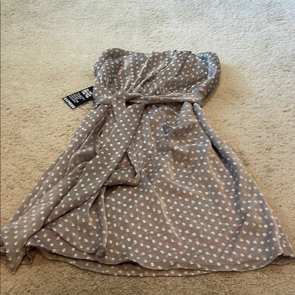 Express Brown and White Strapless Dress